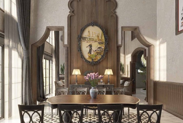 Thiết kế nội thất phòng ăn Indochine biệt thự NT25824