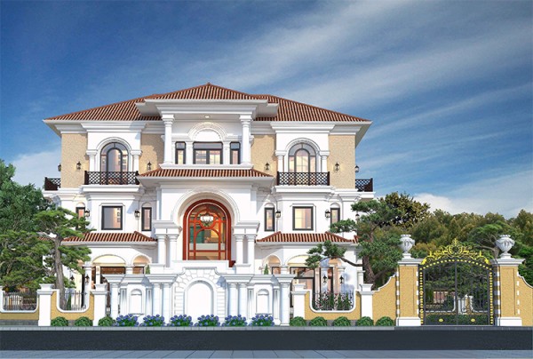 Thiết kế biệt thự phong cách Địa Trung Hải 3 tầng tại Hà Nội KT25829