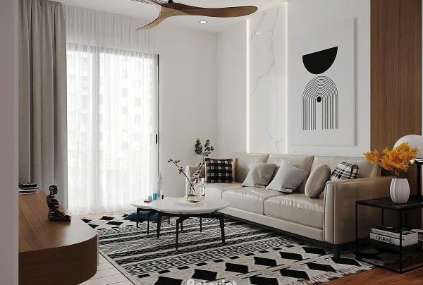 Mẫu nội thất phòng khách căn hộ 3 ngủ hiện đại Hoàng Thành Pearl NT25841