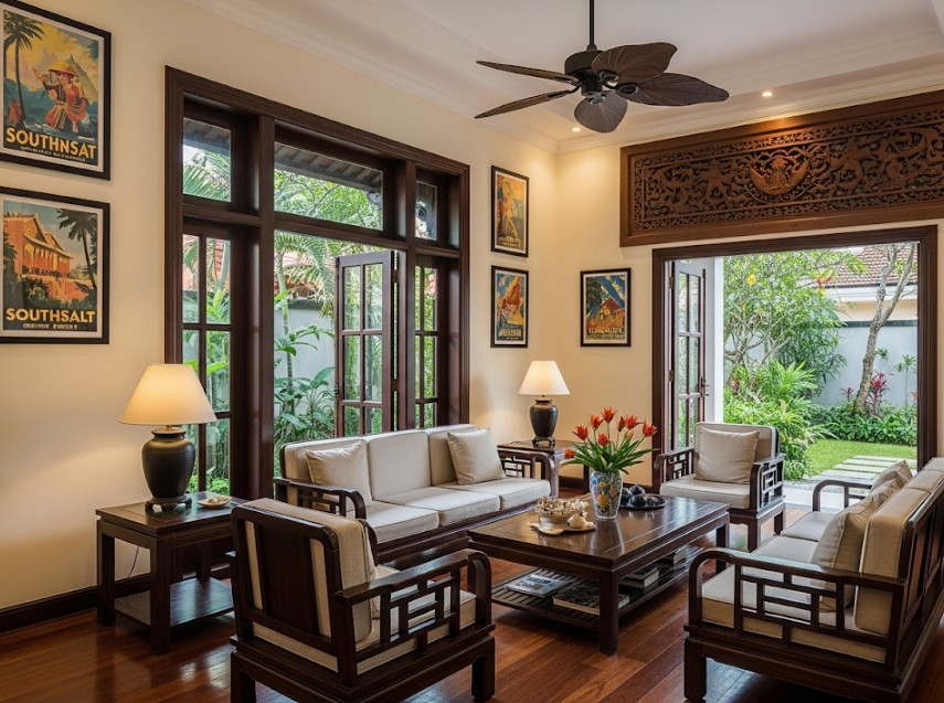 59 Mẫu Phòng Khách Phong Cách Indochine Tuyệt Đẹp Đậm Dấu Ấn Đông Dương