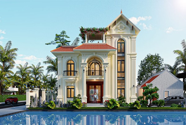 Thiết kế kiến trúc biệt thự 2 tầng tân cổ điển tại Hưng Yên KT2009243