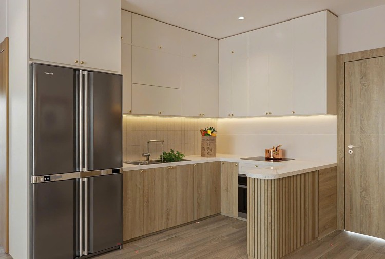Thiết kế nội thất phòng bếp căn hộ hiện đại KĐT Vinhomes Smart City NT25843