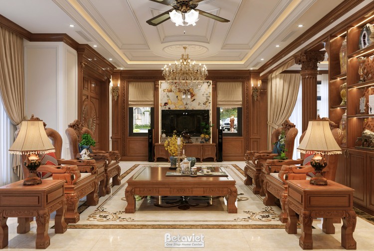 Thiết kế nội thất phòng khách biệt thự tân cổ điển NT2009277