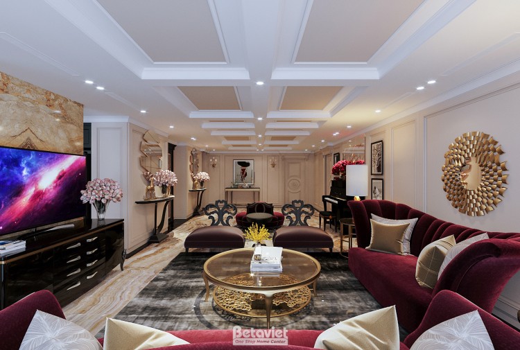 Thiết kế nội thất phòng khách Penthouse Art Deco KĐT Ecopark NT20042