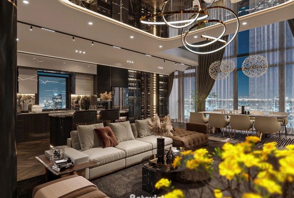 Thiêt kế nội thất phòng khách Penthouse hiện đại luxury Ciputra NT25845