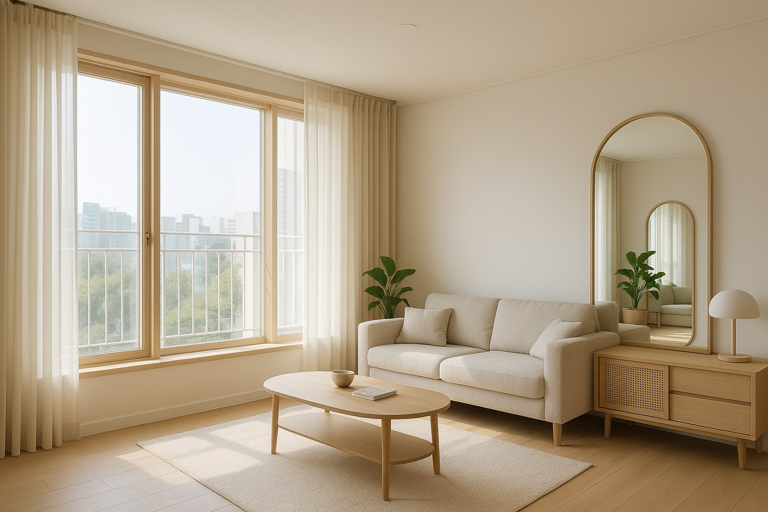 Tối đa hóa ánh sáng tự nhiên – Thiết kế cửa sổ lớn, kết hợp gương