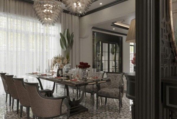 Mẫu thiết kế nội thất phòng ăn biệt thự Indochine NT25870