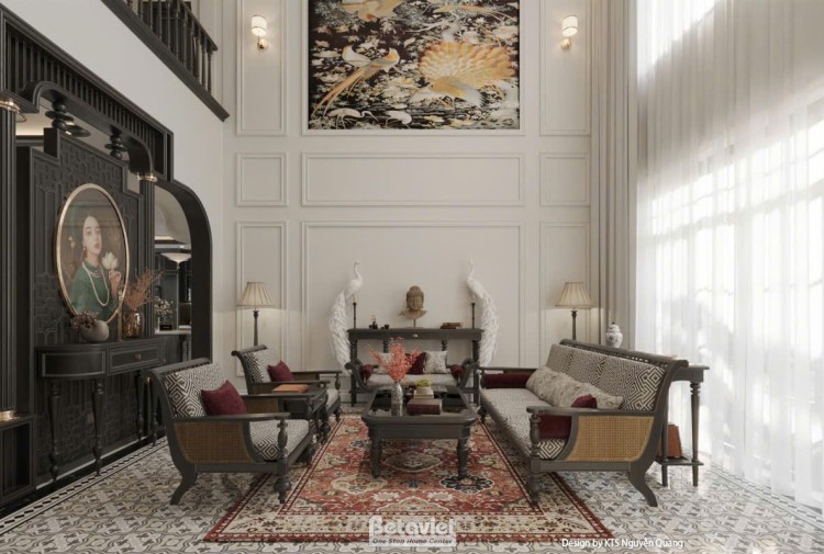 Mẫu thiết kế nội thất phòng khách biệt thự Indochine NT25870
