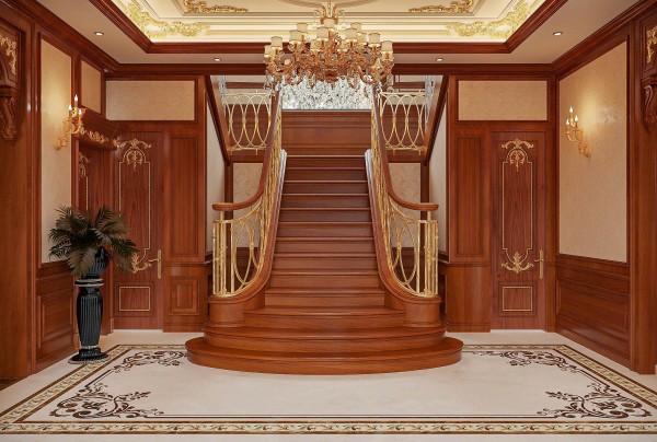 Thiết kế cầu thang dinh thự tân cổ điển NT25867