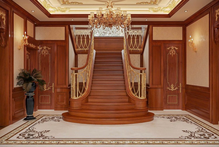 Thiết kế cầu thang dinh thự tân cổ điển NT25867