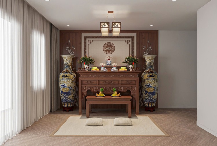 Thiết kế nội thất phòng thờ nhà phố truyền thống NT25862