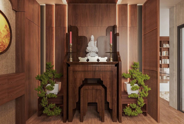 Thiết kế nội thất phòng thờ truyền thống biệt thự NT25865