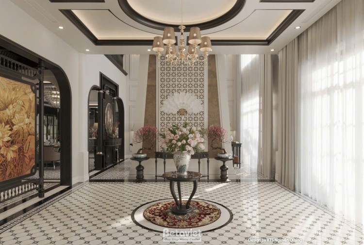 Thiết kế đại sảnh biệt thự phong cách Indochine NT25870