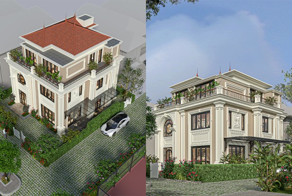Thiết kế biệt thự 3 tầng phong cách tân cổ điển tại KĐT Splendora An Khánh KT25882