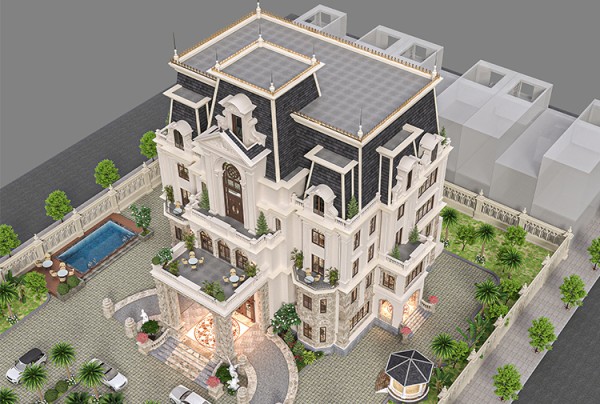 Thiết kế dinh thự 5 tầng phong cách tân cổ điển tại Quảng Ngãi KT25883