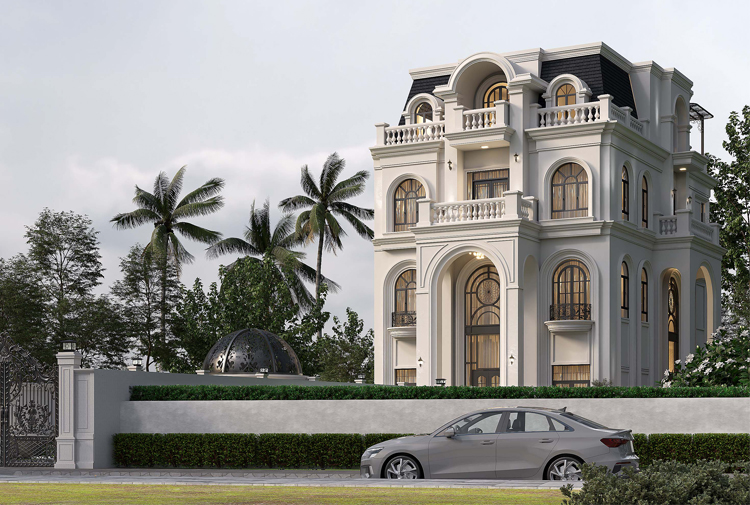 Thiết kế biệt thự 3 tầng phong cách tân cổ điển tại Bình Dương KT2007447