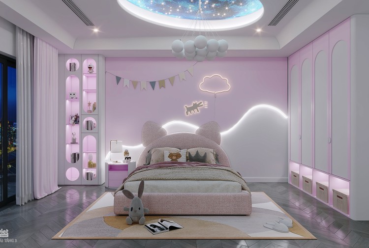 Mẫu thiết kế nội thất phòng ngủ con gái hiện đại biệt thự NT2009132