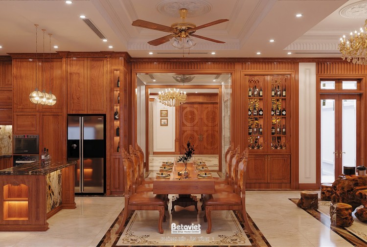 Thiết kế nội thất phòng bếp ăn tân cổ điển biệt thự NT2009134