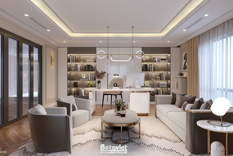 Thiết kế nội thất phòng làm việc biệt thự hiện đại NT2009288