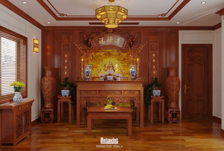 Thiết kế nội thất phòng thờ truyền thống biệt thự NT2009134
