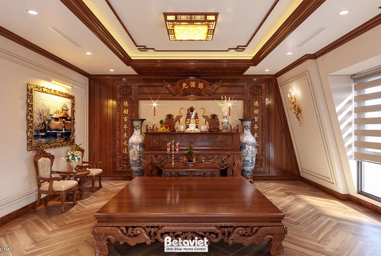 Thiết kế nội thất phòng thờ truyền thống biệt thự NT2009288