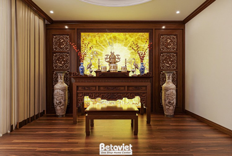Thiết kế nội thất phòng thờ truyền thống biệt thự NT2009444