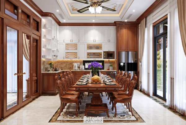 Thiết kế nội thất phòng bếp biệt thự tân cổ điển NT2002853