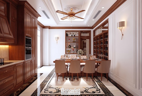 Thiết kế nội thất phòng bếp biệt thự truyền thống NT2009225