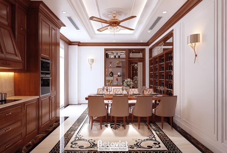 Thiết kế nội thất phòng bếp biệt thự truyền thống NT2009225