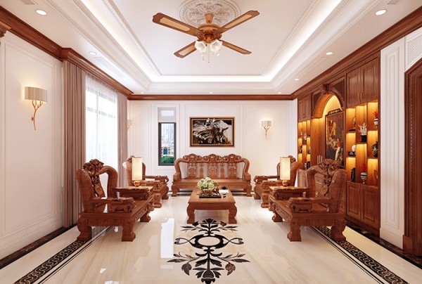 Thiết kế nội thất biệt thự truyền thống gỗ tại Hà Nội NT2009225