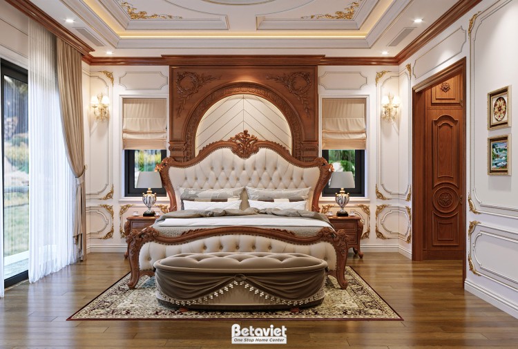 Thiết kế nội thất phòng ngủ Master biệt thự tân cổ điển NT2002853