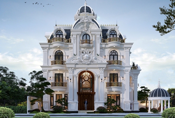 Thiết kế lâu đài 4 tầng phong cách tân cổ điển kiểu pháp tại Thanh Hoá KT2009574