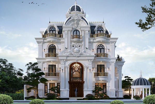 Thiết kế lâu đài 4 tầng phong cách tân cổ điển kiểu pháp tại Thanh Hoá KT2009574