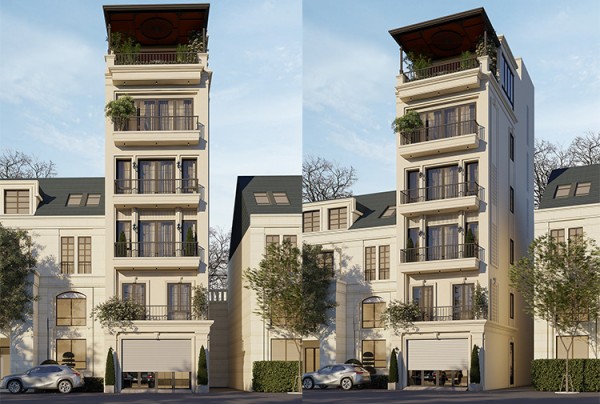 Thiết kế nhà phố 5 tầng phong cách tân cổ điển tại Hà Nội KT2009329