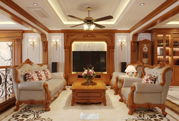 Mẫu thiết kế nội thất phòng khách bếp tân cổ điển NT2009120