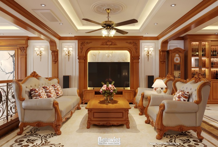 Mẫu thiết kế nội thất phòng khách bếp tân cổ điển NT2009120