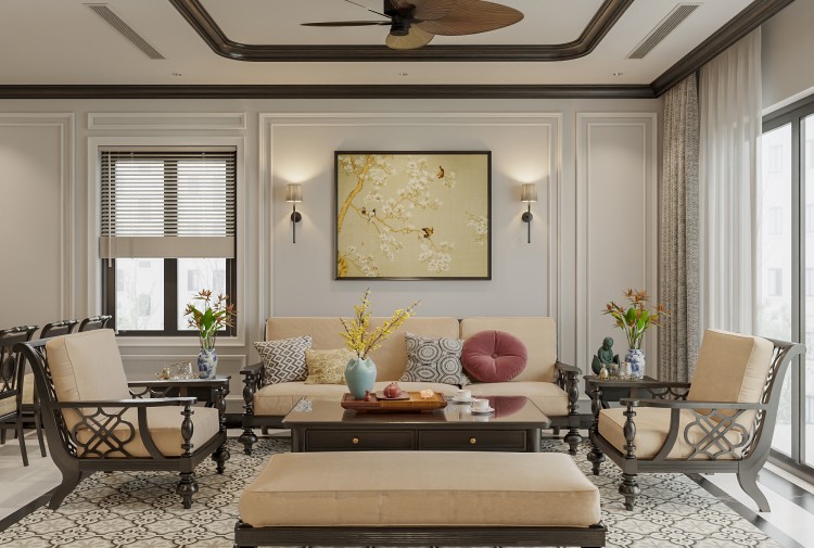 Thiết kế nội thất phòng khách bếp Indochine tại Hải Phòng NT2009329