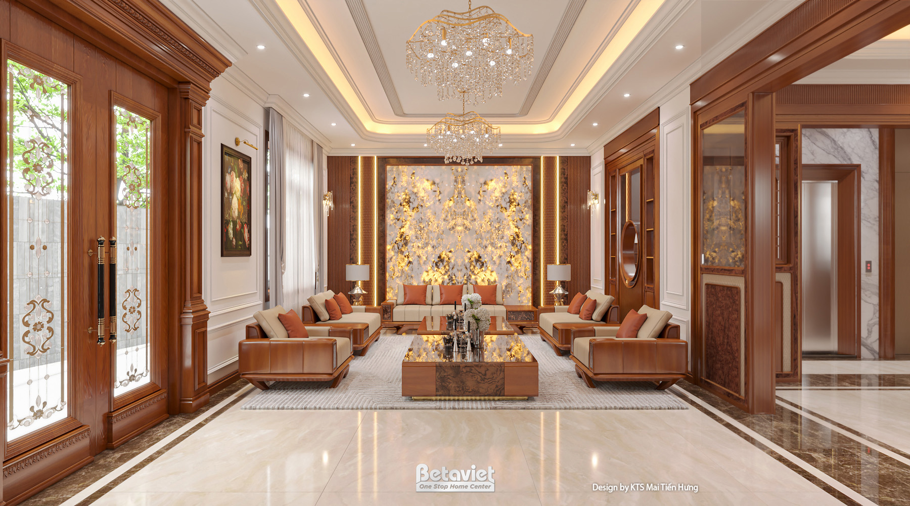 Phòng khách nội thất biệt thự hiện đại gỗ 629m² Ninh Bình — Betaviet NT5501471