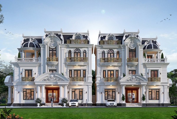 Thiết kế biệt thự song lập 3 tầng phong cách tân cổ điển tại Bắc Giang KT5005139