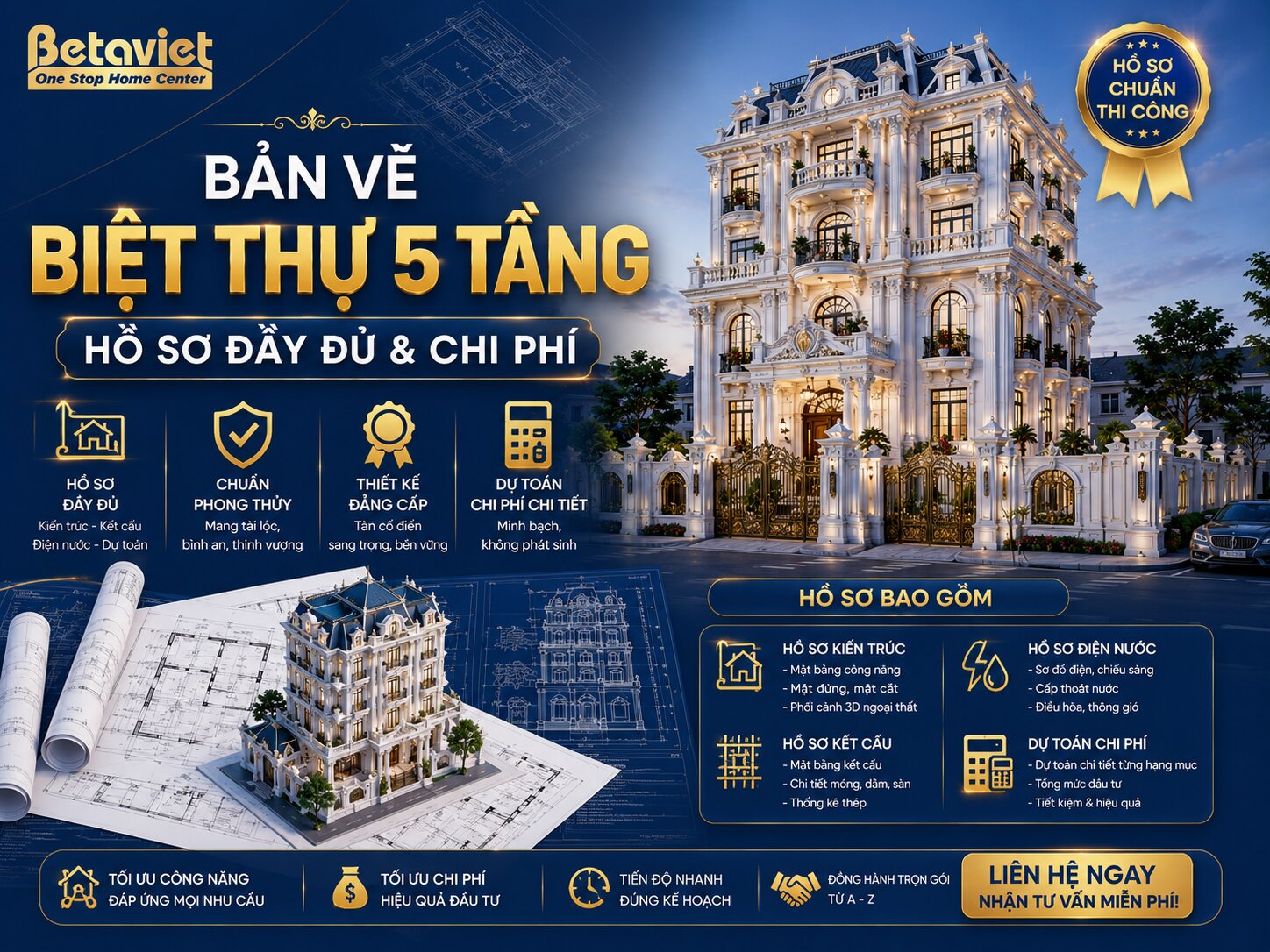 Bản Vẽ Biệt Thự 5 Tầng: Hồ Sơ Đầy Đủ & Chi Phí