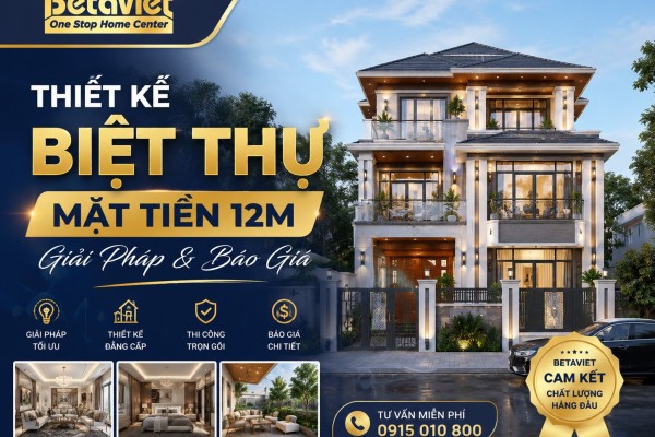 Thiết Kế Biệt Thự Mặt Tiền 12m: Giải Pháp & Báo Giá 2026