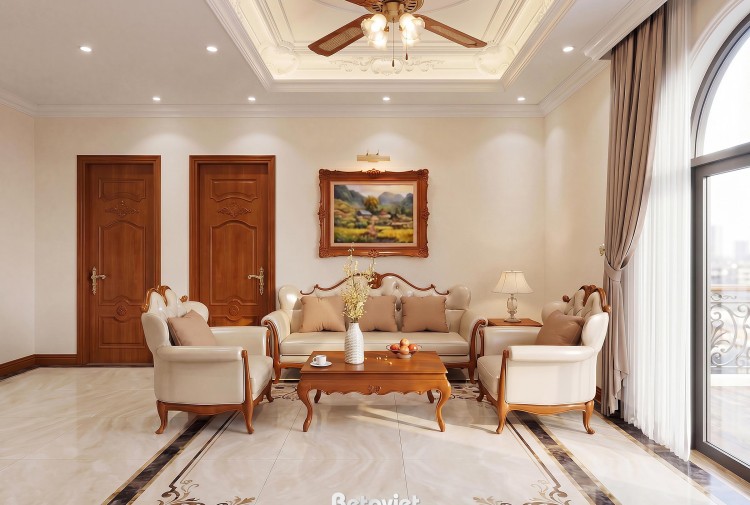 Thiết kế nội thất phòng sinh hoạt chung tân cổ điển biệt thự NT5515155