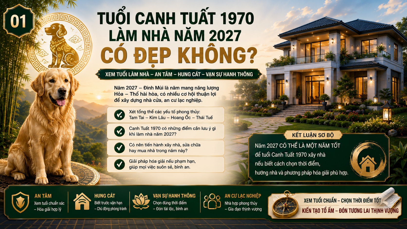 Tuổi Canh Tuất 1970 làm nhà năm 2027 có đẹp không? Xem tuổi xây nhà chuẩn phong thủy