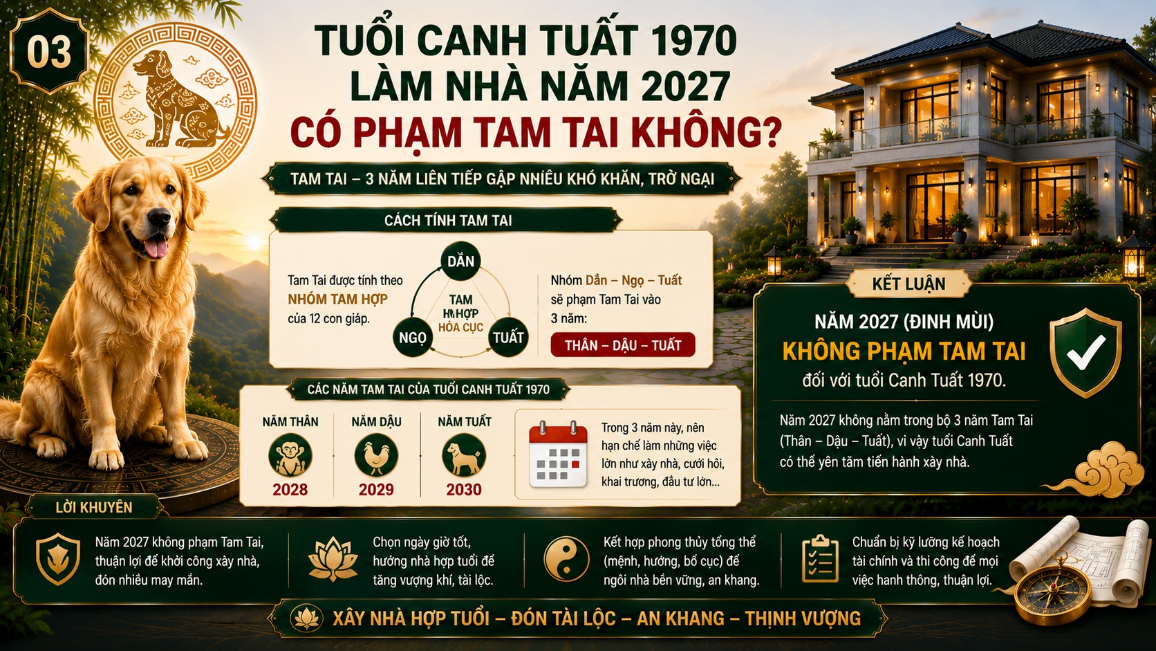 Tuổi Canh Tuất 1970 làm nhà năm 2027 có đẹp không? Xem tuổi xây nhà chuẩn phong thủy
