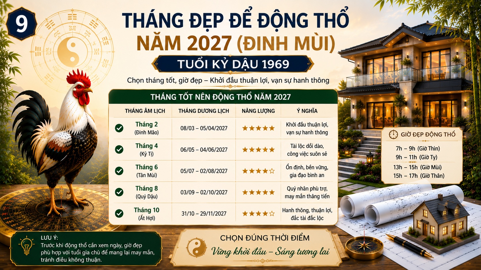 Tuổi Kỷ Dậu 1969 làm nhà năm 2027 tốt hay xấu? Luận giải phong thủy đầy đủ