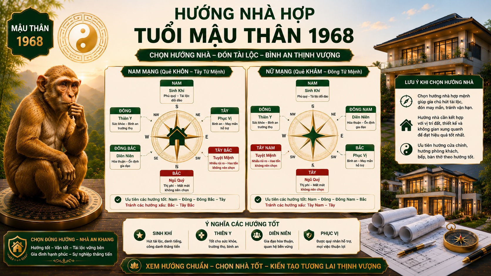 Tuổi Mậu Thân 1968 làm nhà năm 2027 có tốt không? Xem Kim Lâu, Hoang Ốc, Tam Tai chi tiết
