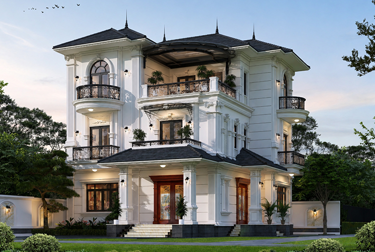 Thiết kế biệt thự 3 tầng phong cách tân cổ điển tại Hà Nam KT5021297