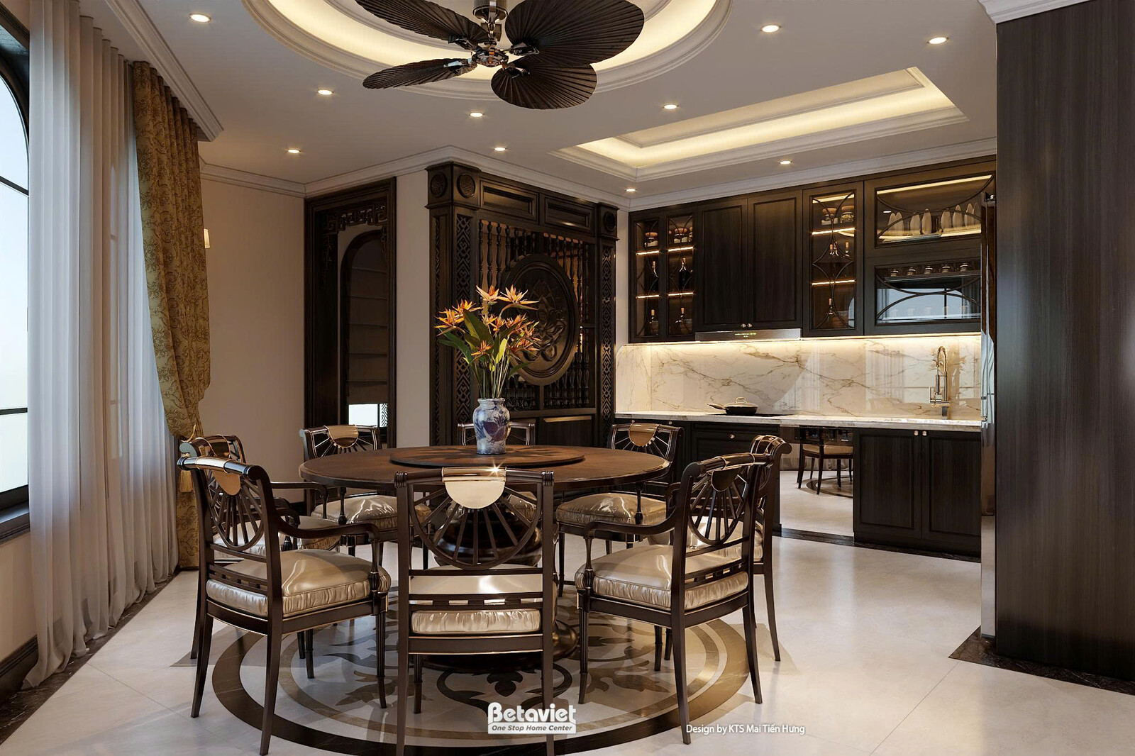 Nội thất phòng ăn biệt thự Indochine NT5200718-1 – góc nhìn 2