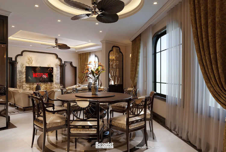 Thiết kế nội thất phòng ăn biệt thự Indochine NT5200718-1