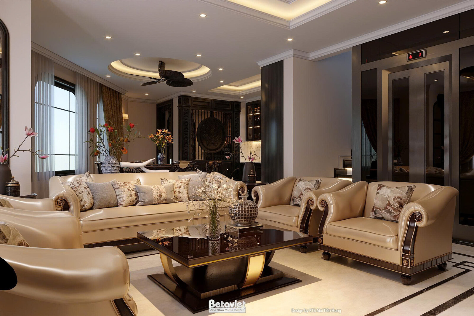 Nội thất phòng khách biệt thự Indochine NT5200718-1 – góc nhìn 3